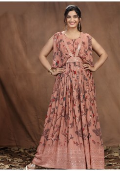 Peach Viscose Designer Gown
